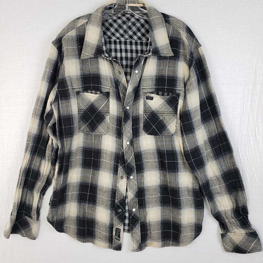 TOKYO FIVE The Way Plaid Shirt Snap Button Up Gauze Double Layer size 2XL Casual